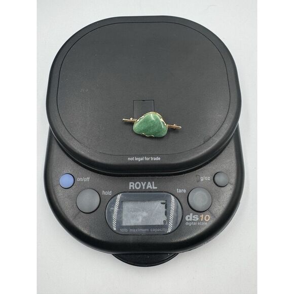 Vintage 14k Yellow Gold Polished Natural Shape Jade Brooch Pin Estate Jewelry - Picture 10 of 12